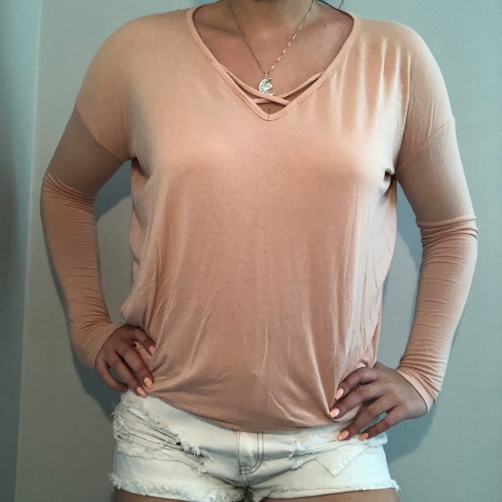 long sleeve peach blouse